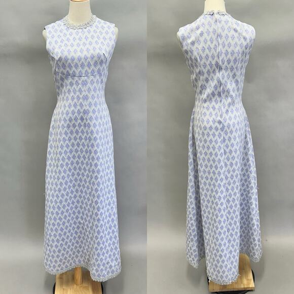 Vintage 70s polyester empire a line maxi dress w/ matching bolero jacket Small - Picture 4 of 16